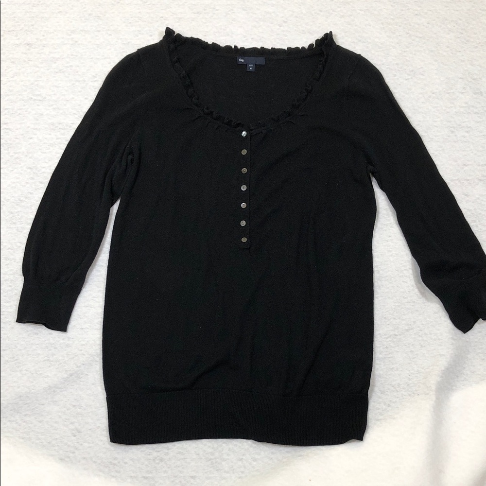 GAP Black Women's Crew Neck Sweater with Ruffle Trim Sz M (T3)